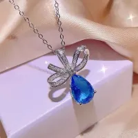 Dazzling Blue Zircon Necklace Earring Set (4 pcs)